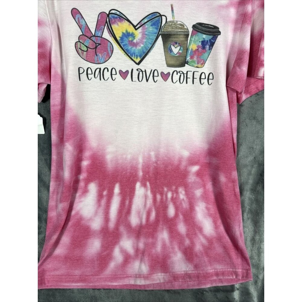 Glidden Shirt Peace Love And Coffee Women’s T-Shirt Pink Hippie Vibes Medium Top - Picture 3 of 13